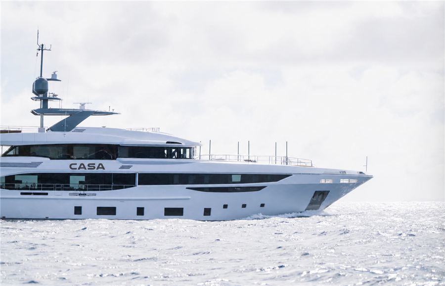 The CASA mega yacht at sea carrying the new identity
